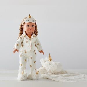 Pottery barn doll brand new missing one slipper and stuffed animal